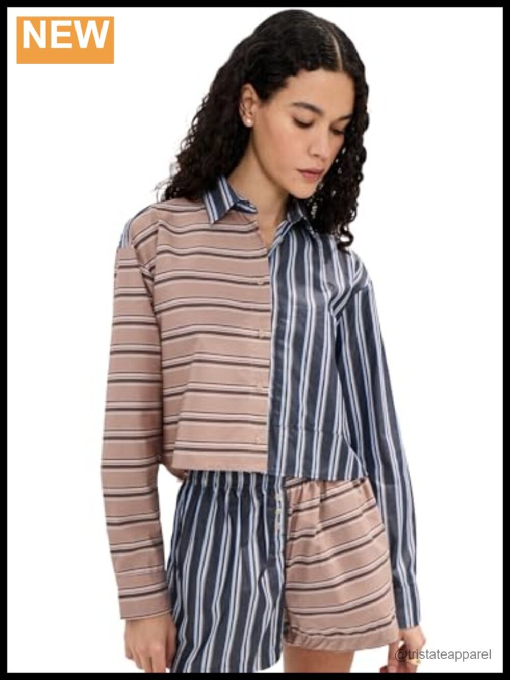 Women's Cotton Striped Button-Down Shirt Lightweight Long Sleeve